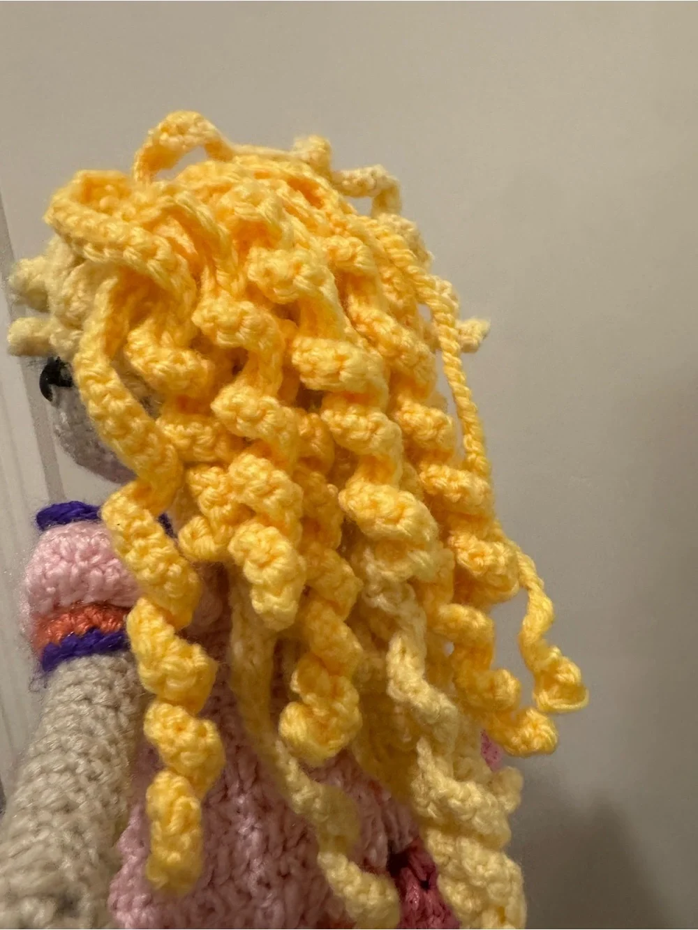 Handmade Crocheted Doll - Pink, Purple & Yellow Dress